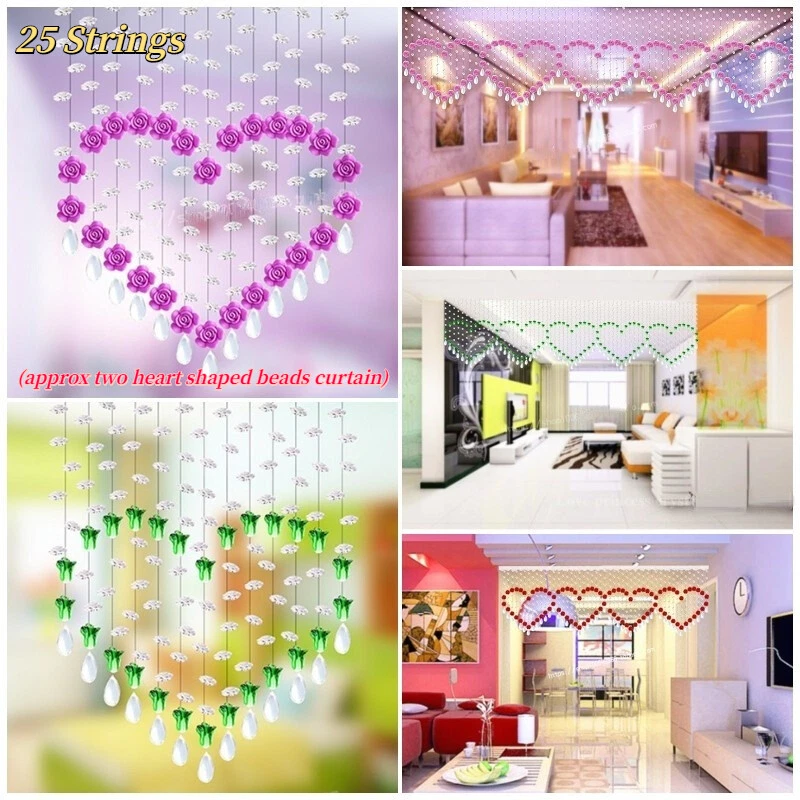 Cortinas de cuentas de vidrio de cristal de 25 cuerdas con forma de corazón divisor de entrada de habitación moderno Foto 1 de 4