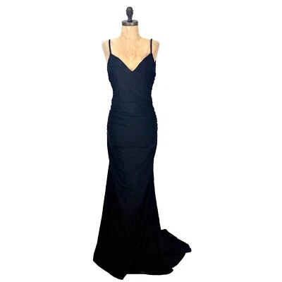 LA FEMME Style #28287 Open Back Gown 8 Black Evening Dress Prom Formal NEW B54 - Image 1 of 4