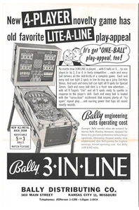 Folleto/anuncio Bally Pinball Bally 3 en línea - difícil de encontrar/ - Imagen 1 de 1