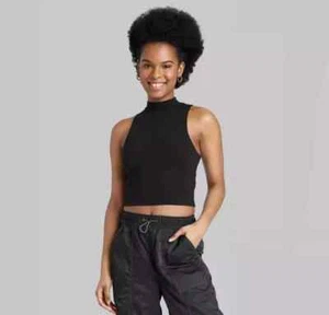 Wild Fable Women's XXS Tiny Tank Top Black Sleeveless Mock Turtleneck Crop New - Picture 1 of 6
