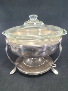 Calentador de alimentos vintage FB Rogers Silver Co con plato de vidrio cubierto de 2 cuartos de galón - Imagen 1 de 10