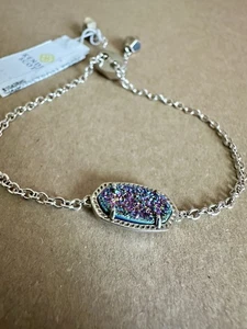 🆕 Kendra Scott Silver Adjustable Bracelet with Iridescent Druzy Stone, One Size - Picture 1 of 4