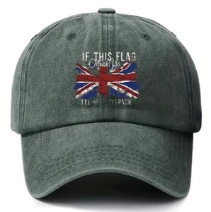 Washed Distressed Baseball Cap Hat United Kingdom Flag New UK Adjustable Green - Picture 1 of 2