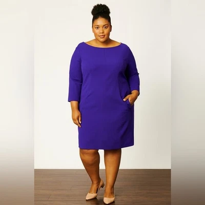 Tahari Purple Sleeveless Sheath Office Plus Size Dress - Image 1 of 4
