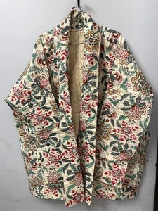 Giacca kantha floreale indiana fatta a mano blazer kantha giacca invernale cotone bohemien - Foto 1 di 18