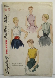 Simplicity Pattern 3169 Misses 1 Yard Blouse Size 14 Bust 32 Uncut Vintage 1950 - Picture 1 of 15