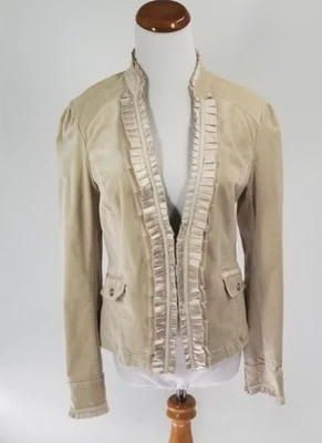 Chaqueta Blazer Casa Blanca Mercado Negro Talla 10 Volantes Plisada Terciopelo Beige Foto 1 de 4