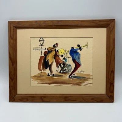 Vintage 1985 Tayet Watercolor – New Orleans Jazz Band Street Music Scene 18x14 - Image 1 of 4