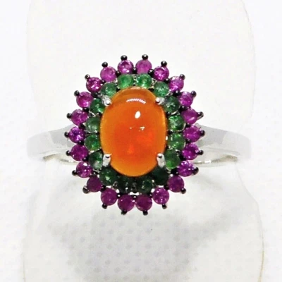 Orange Feuer-Opal Smaragd Rubin Ring 925 Silber 585 Weißgold vergoldet 19,1mm 60 - Bild 1 von 4