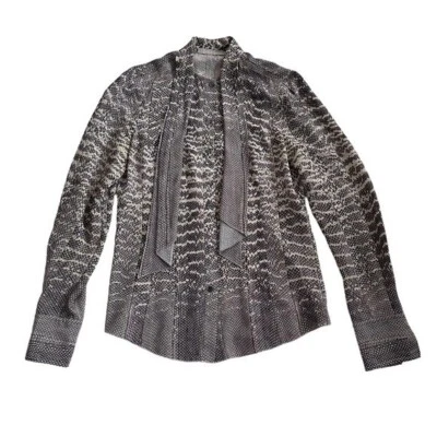 Jason Wu Bow Tie Neck Snakeprint Silk Crepe Blouse Size 4 - Изображение 1 из 4