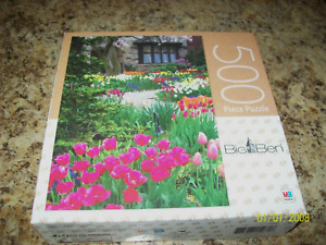 New Milton Bradley 500 Piece Jigsaw Puzzle "Spring Flower House"