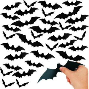 24 x Halloween Paper Bat Decorations 3D Wall Stickers in 4 Assorted Sizes - Picture 1 of 10