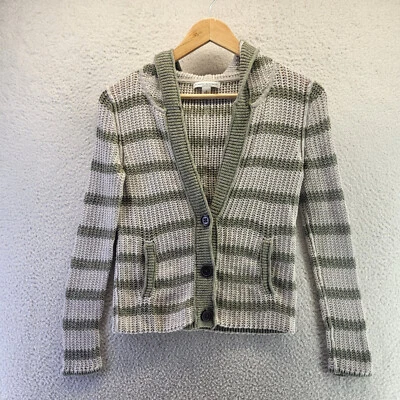 Cárdigan Suéter Banana Republic Botón Mujer Pequeño Verde Crema Tejido a Rayas Foto 1 de 4
