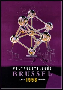 1958 BRUXELLES BELGIO ESPOSIZIONE MONDIALE ATOMIO ESPOSIZIONE MONDIALE A3 RISTAMPA V.2 - Foto 1 di 1