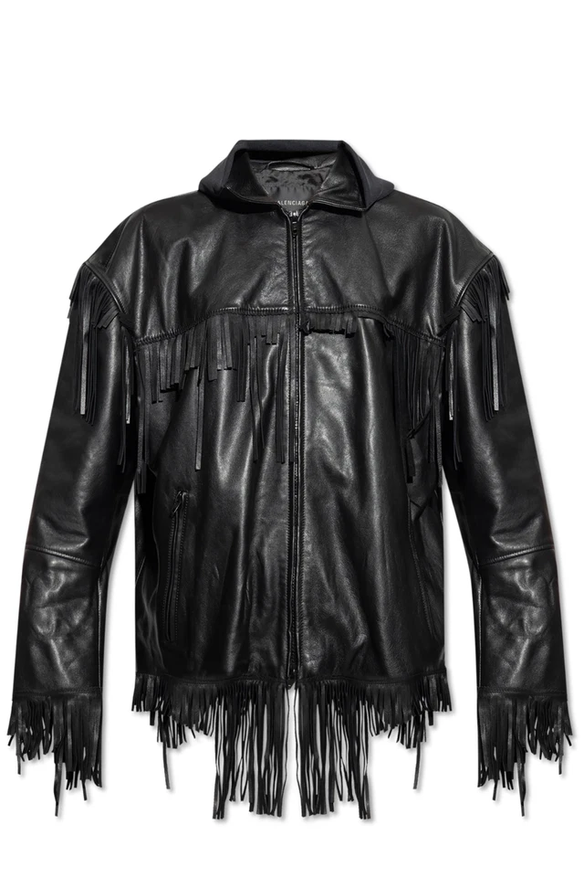 BALENCIAGA $8750 Black Leather Fringe Jacket New & Authentic - Image 1 of 1