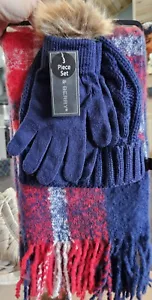 Ladies Womens 3 Pc Winter Accessory Set- Scarf, Hat, Gloves - Picture 1 of 2