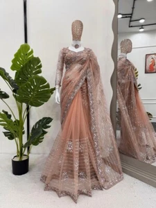 Gorgeous Look Peach Soft Net Saree With Blouse For Reception & Party - Picture 1 of 12