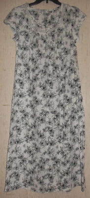 NUEVO CAMISÓN MUJER Croft & Barrow BLANCO CON ESTAMPADO FLORAL GRIS PUNTO LARGO TALLA S Foto 1 de 3