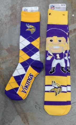 2 Pack NFL Minnesota Vikings Socks Gift Argyle Dress Mascot Madness Stripes Skor Cover