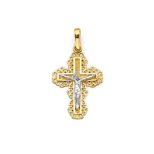 Small Tiny 14k 2Tone Gold Crucufix Cross Pendant Charm For Necklace or Chain - Picture 1 of 1