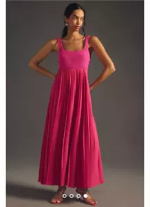 Mare Mare by Anthropologie Plus Size 1X Pleated Maxi Dress Pink Crochet Top NEW - Picture 1 of 6