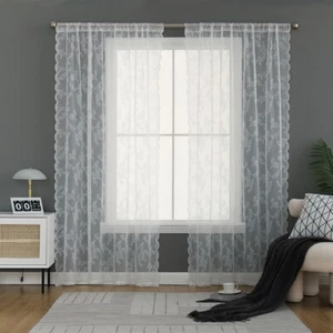 Lace White Gauze Yarn Curtains Bedroom Living Room Gauze Curtain Rod Pocket AU - Picture 1 of 13