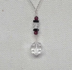 Vintage Upcycled Art Deco Rock Quartz Crystal & Garnet Sterling Silver Pendant - Picture 1 of 3