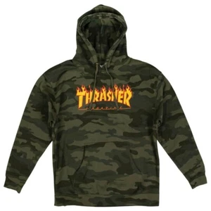 Thrasher Magazine FLAMES LOGO PULLOVER Skateboard Hoodie FOREST CAMO SMALL - Picture 1 of 2