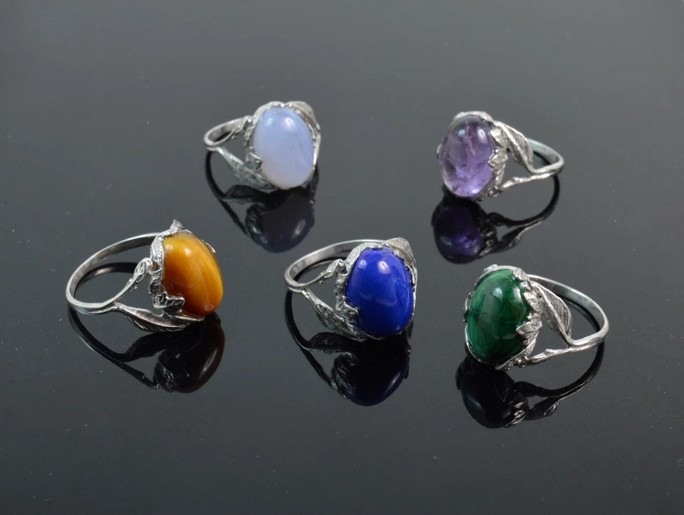 Anelli in Pietra Dura e Argento 925. Made in Italy - Immagine 1 di 1