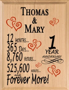 Personalized 1 Year Anniversary Gift CUSTOM MAPLE 1st Year for Her Him or Couple - Picture 1 of 4