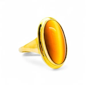 Vintage Cocktailkleid Ring 9 kt Gold Tigerauge mit ovalem Cabochon, 1964, verpackt - Bild 1 von 22