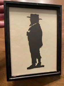 Vintage Silhouette Kolonialmann mit Bart & Hut signiert handgeschnitten gerahmt B2 - Bild 1 von 12