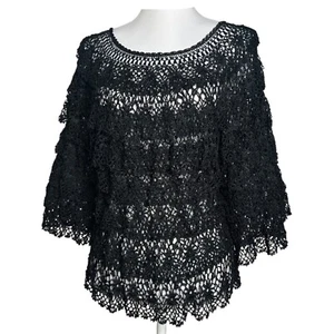 Aria A Crochet Top S / M Black Tiered Stretch Whimsigoth Witchy Boho Blouse - Picture 1 of 11
