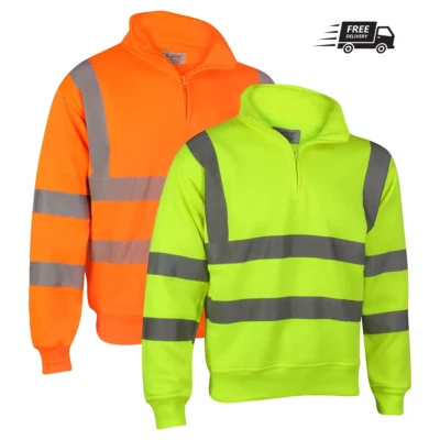 HIVIZ Men Hi-Viz Vis High Visibility Quarter Zip Sweatshirt Work Fleece Safety Jumper