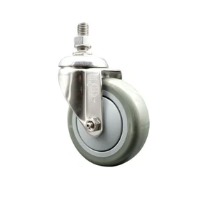 4 Inch 316SS Gray Polyurethane Wheel Swivel ½ Inch Threaded Stem Caster SCC - Picture 1 of 4