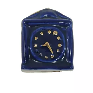 VTG Enesco Cobalt Blue Miniature Clock with Gold Trim 1"x1.5"x.75" - Picture 1 of 7