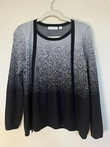 Kim Rogers Womens S Sweater Cardigan Black Silver Metallic Ombre Sparkle - Picture 1 of 5