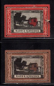 German Advertising Stamps Maier & Schneider Postal Stamp Practice- Horse & Wagon - Picture 1 of 1