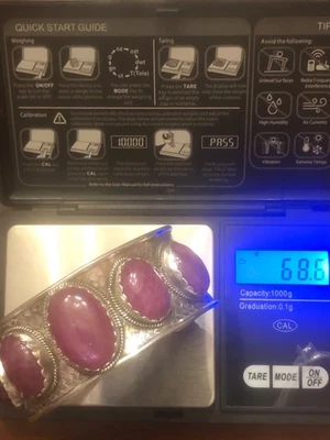 Brazalete Brazalete Rubí Plata Esterlina Vintage Estate 925 Enorme Rubí Cabachon Joyas Foto 1 de 4