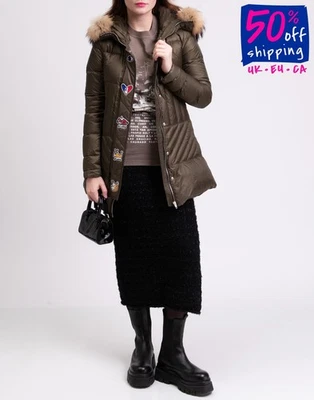 PVP €800 ROSSIGNOL Chaqueta Acolchada de Plumón Talla S Verde Con Capucha Hecha en Italia - Imagen 1 de 4