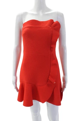 Vestido Sandro para mujer sin tirantes con volantes cintura alta línea A naranja talla 1 Foto 1 de 4