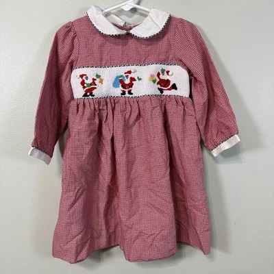 Редкие издания девочек 2T со сборками платье Рождество праздник красный клетку воротник - Изображение 1 из 3