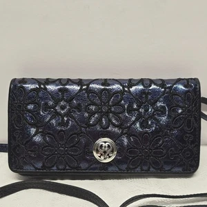 Brighton Valencia Geldbörse Crossbody echt Blumen bestickt marine Leder - Bild 1 von 8