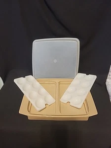 Vintage Tupperware Deviled Egg Keeper Carrier Tray Almond Tan #723 722 - Picture 1 of 7