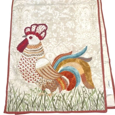 Pier 1 Imports Rooster Glass Beaded Embroidered Paisley Table Runner Long 17x72 - Image 1 of 4