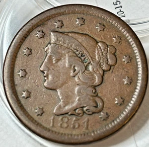 1851 Coronet Head Large Cent, Normal Date, Very Nice Coin! - Picture 1 of 3
