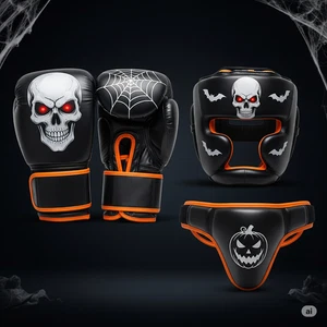Boxing Gloves Halloween Set – Skull Design Gloves, Head Guard & Groin Guard USA - Picture 1 of 4