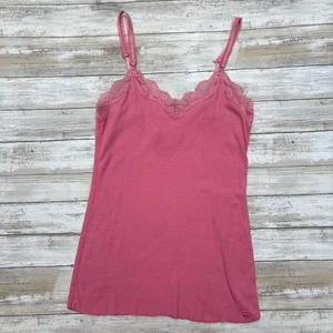 Y2K Abercrombie & Fitch Lace Tank Top Camisole Sz M Pink Stretch Ribbed Coquette - Picture 1 of 8
