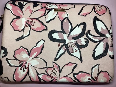 Bolsa para laptop Kate Spade rosa e preta estampada floral nova em folha sem etiquetas - Imagem 1 de 3