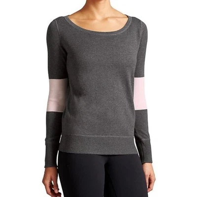 Athleta Gray Pink Color Block Rally Cotton Blend Sweater Women's Small - Image 1 of 4